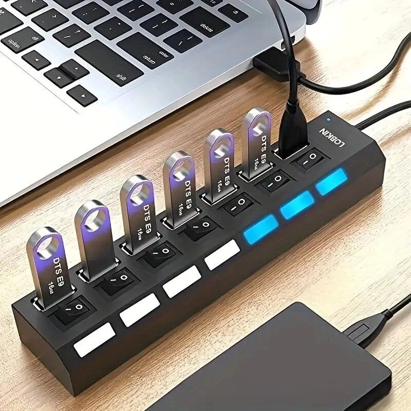 Высокоскоростной адаптер USB HUB 2.0 с 4/7 портами, расширитель, мульти-USB-сплиттер, несколько удлинителей со светодиодным переключателем лампы для ПК, ноутбука
Высокоскоростной адаптер USB HUB 2.0 с 4/7 портами, расширитель, мульти-USB-сплиттер, несколько удлинителей со светодиодным переключателем лампы для ПК, ноутбука
