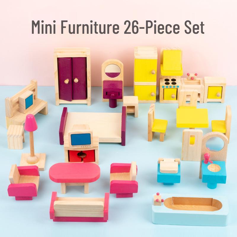 Wooden Dollhouse Play Set: Mini Furniture for Bedroom, Kitchen, Living Room & Parent-Child Interaction.
Wooden Dollhouse Play Set: Mini Furniture for Bedroom, Kitchen, Living Room & Parent-Child Interaction.