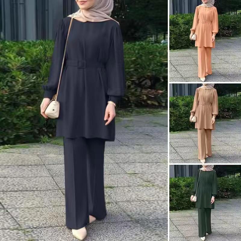 Cross-Border Middle Eastern Women s Round Neck Long Sleeve Belted Top and Elastic Waist Pants Set 4XL хакі
Cross-Border Middle Eastern Women s Round Neck Long Sleeve Belted Top and Elastic Waist Pants Set 4XL хакі