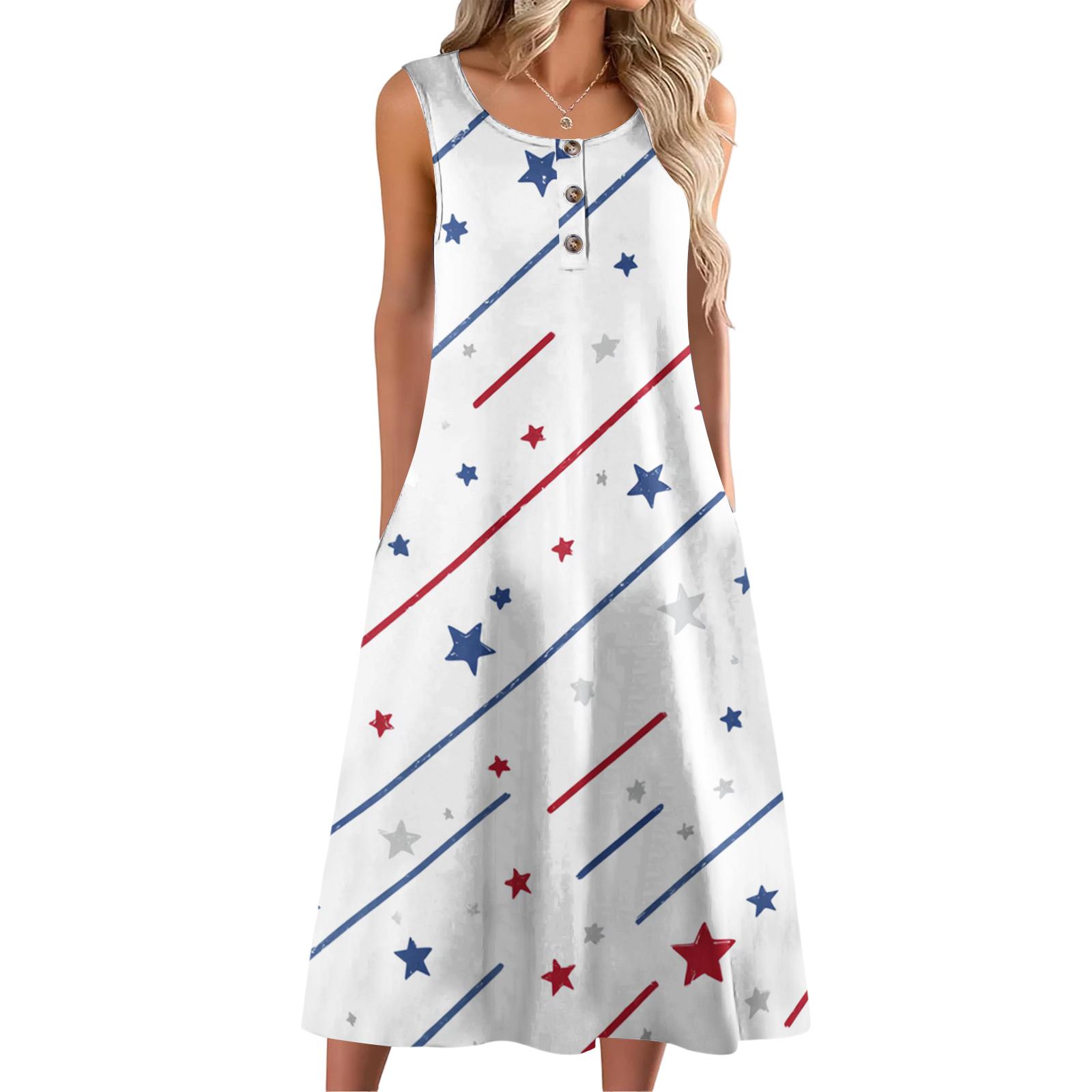 Women Fashion Casual Sleeveless Button Independence Day Printed Dress With Pocket XL білий
Women Fashion Casual Sleeveless Button Independence Day Printed Dress With Pocket XL білий