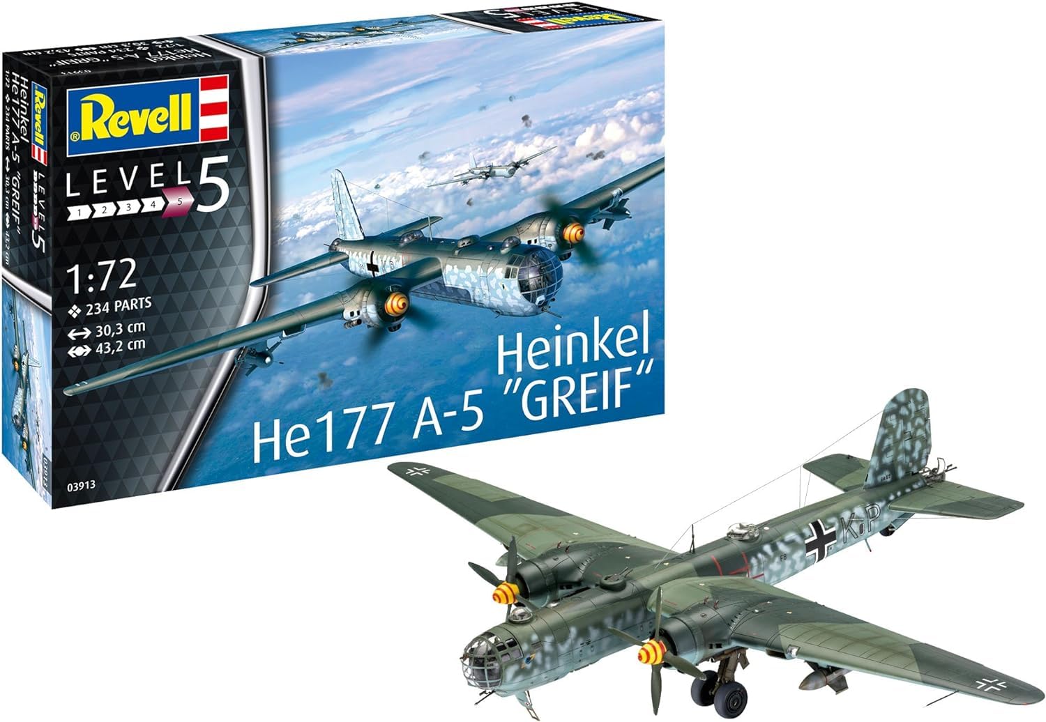 Revell 1/72 German Heinkel He 177A-5 Greif Bomber Plastic Model Kit 03913
Revell 1/72 German Heinkel He 177A-5 Greif Bomber Plastic Model Kit 03913