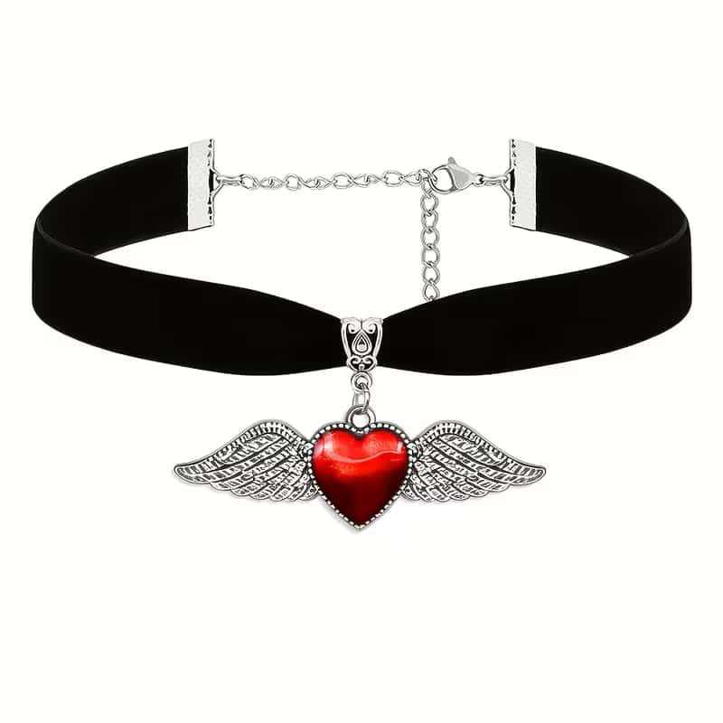 Gothic Black Velvet Choker Silver Color Wing Skeleton Heart-shaped Pendant Necklace for Women Halloween Party Vampire Jewelry
Gothic Black Velvet Choker Silver Color Wing Skeleton Heart-shaped Pendant Necklace for Women Halloween Party Vampire Jewelry