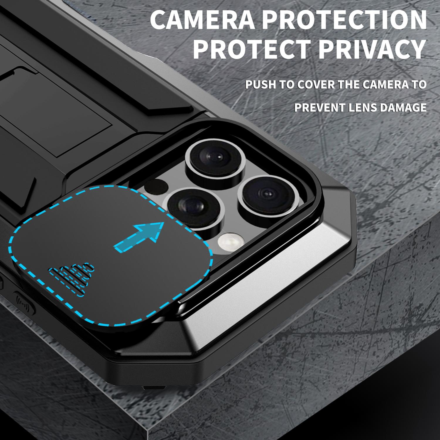 R-JUST For iPhone 16 Pro Kickstand Case Silicone+Metal+PC+Tempered Glass Screen Film Phone Cover Black
R-JUST For iPhone 16 Pro Kickstand Case Silicone+Metal+PC+Tempered Glass Screen Film Phone Cover Black