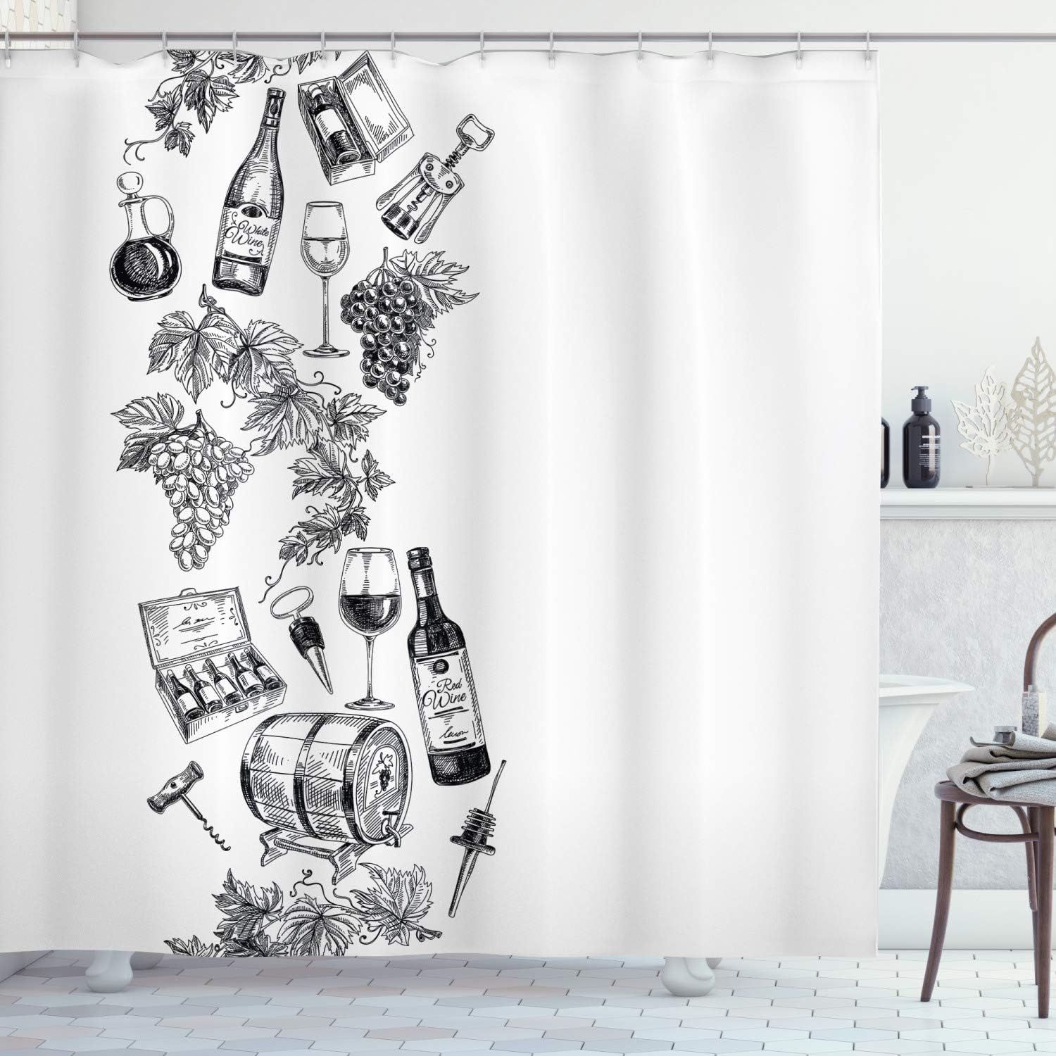 Wine Theme Shower Curtain Vineyard Design Bathroom Decor Red Wine Bottle Grape Sketch Art Black White Pattern Bath Accessory W60H190(CM)-1 Pcs
Wine Theme Shower Curtain Vineyard Design Bathroom Decor Red Wine Bottle Grape Sketch Art Black White Pattern Bath Accessory W60H190(CM)-1 Pcs