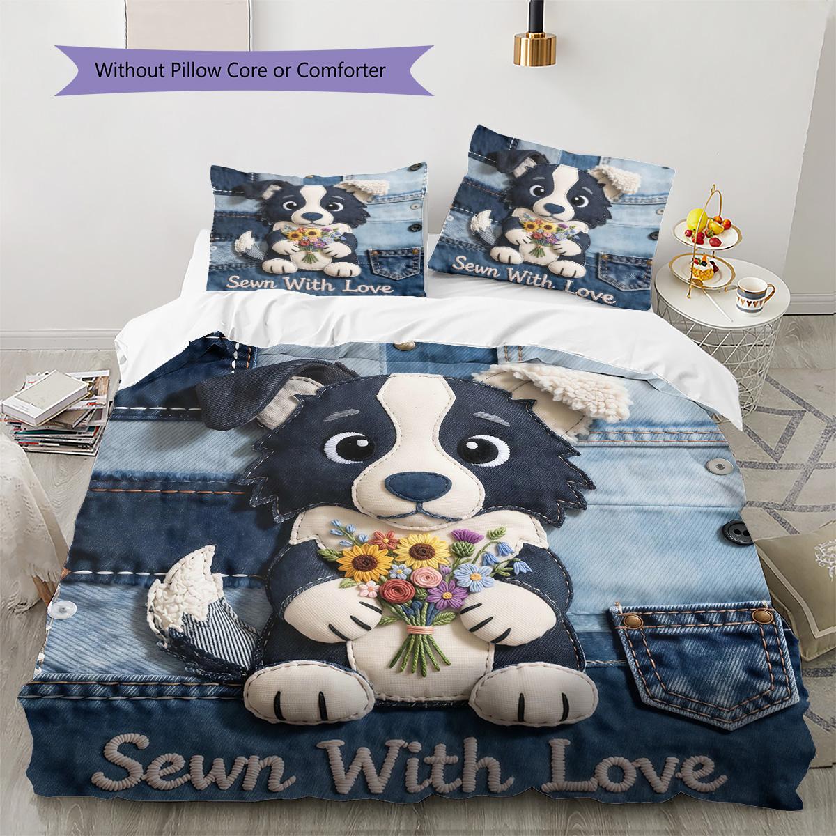 Jeans Puppy Pattern Bedding Set Quilt Cover Pillowcase Home Decor Gift (1 * duvet cover + 2 * pillowcase, without core) 135x200cm
Jeans Puppy Pattern Bedding Set Quilt Cover Pillowcase Home Decor Gift (1 * duvet cover + 2 * pillowcase, without core) 135x200cm