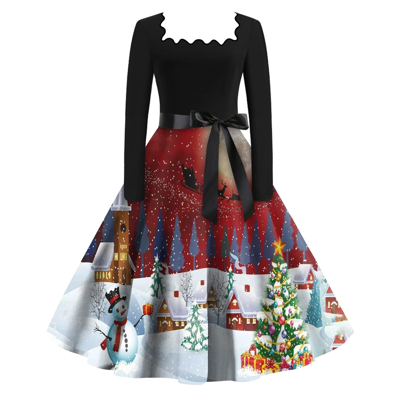 Женские повседневные модные винтажные платья с квадратным вырезом и рождественским принтом L красный
Женские повседневные модные винтажные платья с квадратным вырезом и рождественским принтом L красный