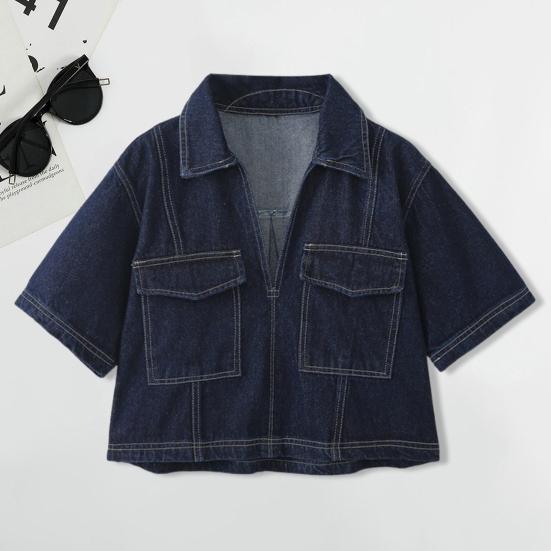 Женская джинсовая рубашка, цветная однобортная рубашка с карманами и лацканами, короткие шорты с V-образным вырезом и грудью, топ с чистыми рукавами, высокий
Женская джинсовая рубашка, цветная однобортная рубашка с карманами и лацканами, короткие шорты с V-образным вырезом и грудью, топ с чистыми рукавами, высокий