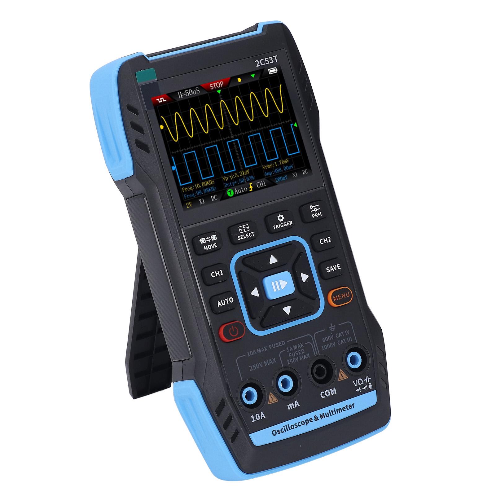 Handheld Oscilloscope Multimeter Digital Professional 3 in 1 50MHz DDS Generator 250MS s Sampling Rate 19999 Counts
Handheld Oscilloscope Multimeter Digital Professional 3 in 1 50MHz DDS Generator 250MS s Sampling Rate 19999 Counts