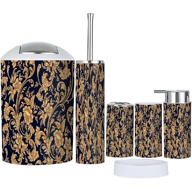 Bathroom Accessory Set 6 Piece Seamless Vintage Pattern Bouquet Blue Flowers White Peonies Roses Toothbrush Holder, Toothbrush Cup, Soap Dispenser, Multi5
Bathroom Accessory Set 6 Piece Seamless Vintage Pattern Bouquet Blue Flowers White Peonies Roses Toothbrush Holder, Toothbrush Cup, Soap Dispenser, Multi5
