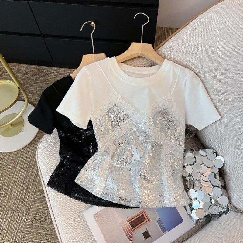 White Lace Camisole Patchwork Short Sleeved Shirt Women s Summer Small Versatile XS сірий
White Lace Camisole Patchwork Short Sleeved Shirt Women s Summer Small Versatile XS сірий