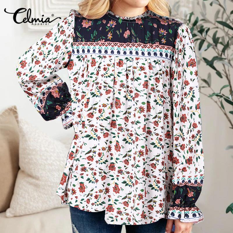 Celmia Весна Женская мода Цветочный принт Блузка Puff Long Sleeve Плиссированная Повседневная Свободная Элегантная Рубашка Плюс Размер Топы 
Celmia Весна Женская мода Цветочный принт Блузка Puff Long Sleeve Плиссированная Повседневная Свободная Элегантная Рубашка Плюс Размер Топы