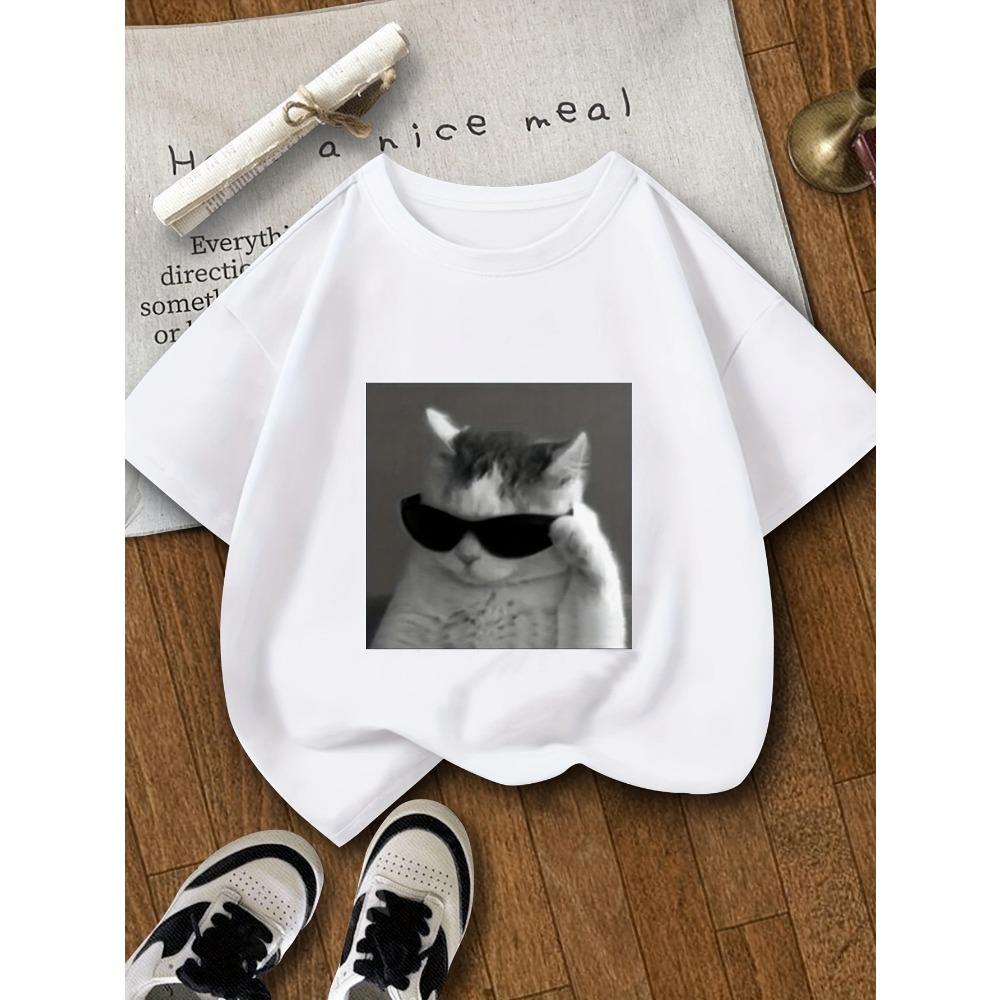 Cat Pattern Printed T-Shirt with Sunglasses Round Neck Sleeved T-Shirt Clothing for Leisure Harajuku Sleeve Clothes S
Cat Pattern Printed T-Shirt with Sunglasses Round Neck Sleeved T-Shirt Clothing for Leisure Harajuku Sleeve Clothes S