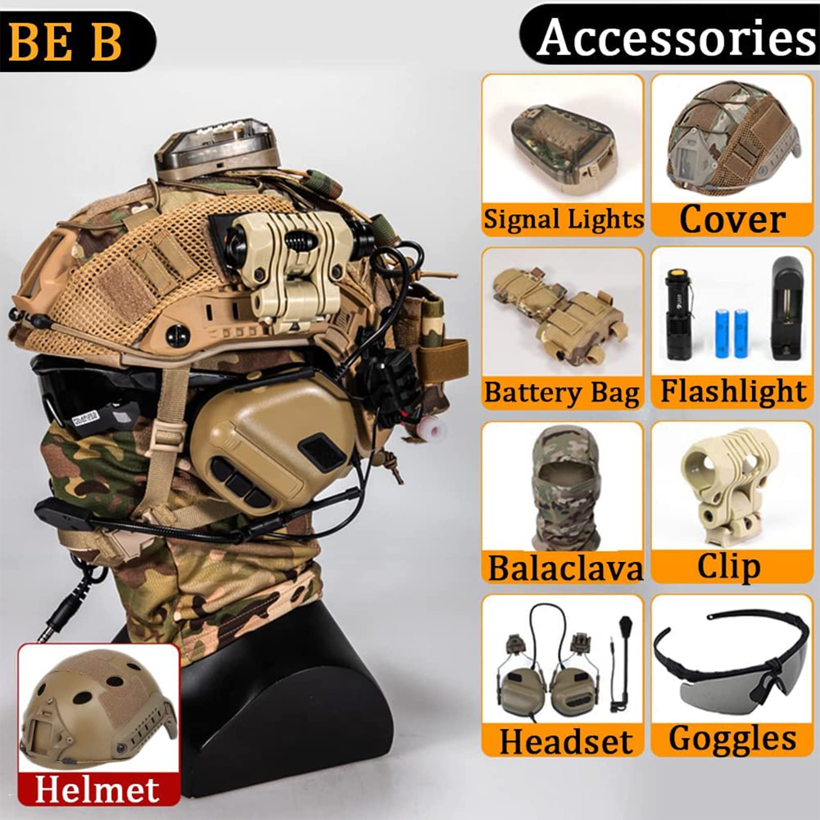 Тактичний страйкбольний регульований захисний шолом з навушниками, окулярами, світлою сумкою для батареї для полювання на вулиці, стрільби в пейнтбол
Тактичний страйкбольний регульований захисний шолом з навушниками, окулярами, світлою сумкою для батареї для полювання на вулиці, стрільби в пейнтбол
