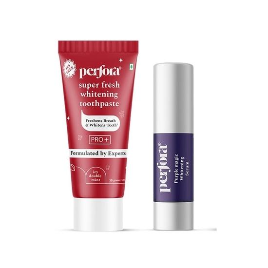 Perfora Мгновенная Свежесть Комбо | Фиолетовая Сыворотка для Отбеливания Зубов | Безопасная для Эмали Отбеливающая Зубная Паста для Мужчин и Женщин | Упаковка из 2 штук
Perfora Мгновенная Свежесть Комбо | Фиолетовая Сыворотка для Отбеливания Зубов | Безопасная для Эмали Отбеливающая Зубная Паста для Мужчин и Женщин | Упаковка из 2 штук