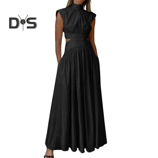 Женское летнее длинное платье без рукавов с воротником-стойкой и вырезом на талии, коктейльное платье-платье А-силуэта с плиссировкой S чёрный
Женское летнее длинное платье без рукавов с воротником-стойкой и вырезом на талии, коктейльное платье-платье А-силуэта с плиссировкой S чёрный