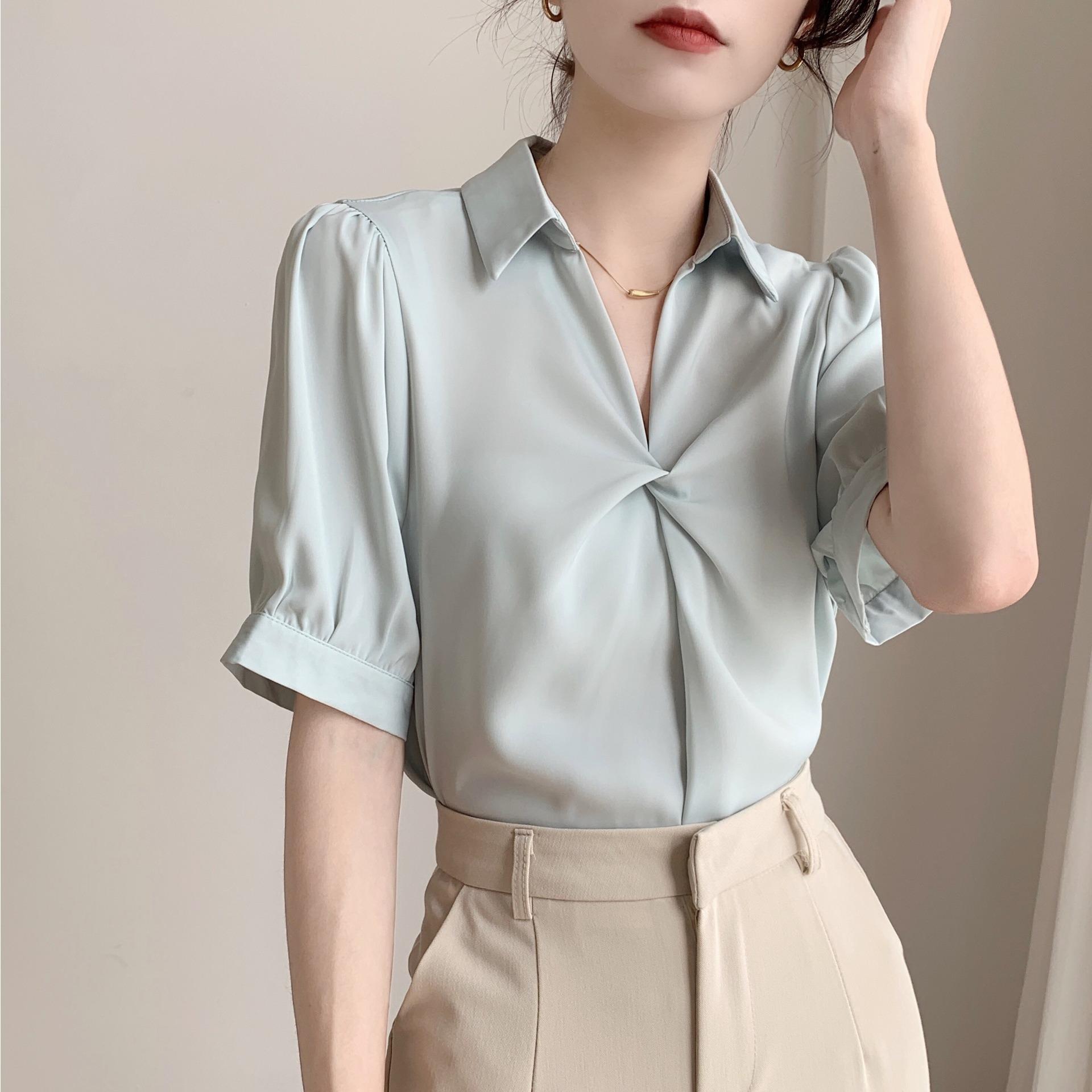 Summer Drape Short Sleeved Shirt Professional Light Mature Style Women s Blouses & Shirts S
Summer Drape Short Sleeved Shirt Professional Light Mature Style Women s Blouses & Shirts S