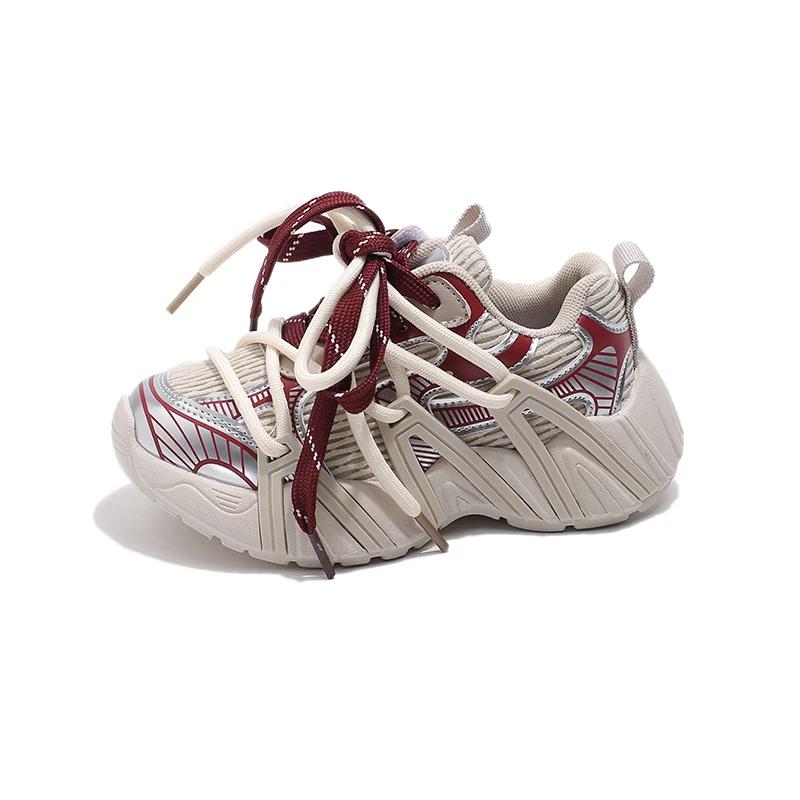 2024 Детские кроссовки для девочек Осень Новая мода Корейский стиль Мягкая подошва Противоскользящие Универсальные Повседневные Шикарные Спортивная обувь 26 красный