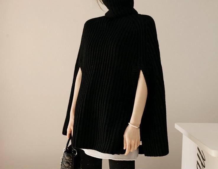 European American Solid Color Cape Style High Neck Knit Sweater S чёрный
European American Solid Color Cape Style High Neck Knit Sweater S чёрный