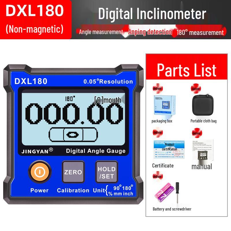 Jingyan Electronics DXL180C High-Precision Digital Inclinometer with Magnetic Spirit Level and 180° Angle Finder
Jingyan Electronics DXL180C High-Precision Digital Inclinometer with Magnetic Spirit Level and 180° Angle Finder