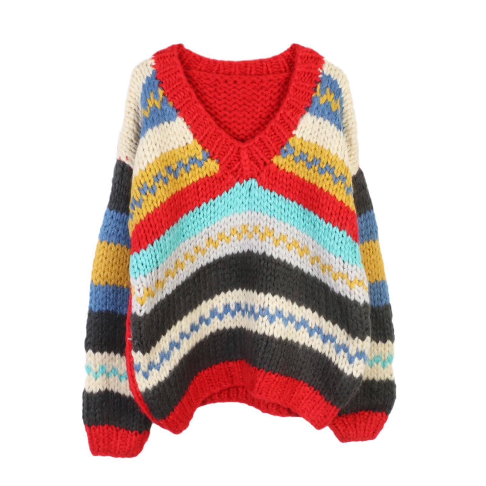 Women s Loose-Fit V-Neck Chunky Knit Striped Sweater: European & American Autumn/Winter Handmade Style S
Women s Loose-Fit V-Neck Chunky Knit Striped Sweater: European & American Autumn/Winter Handmade Style S