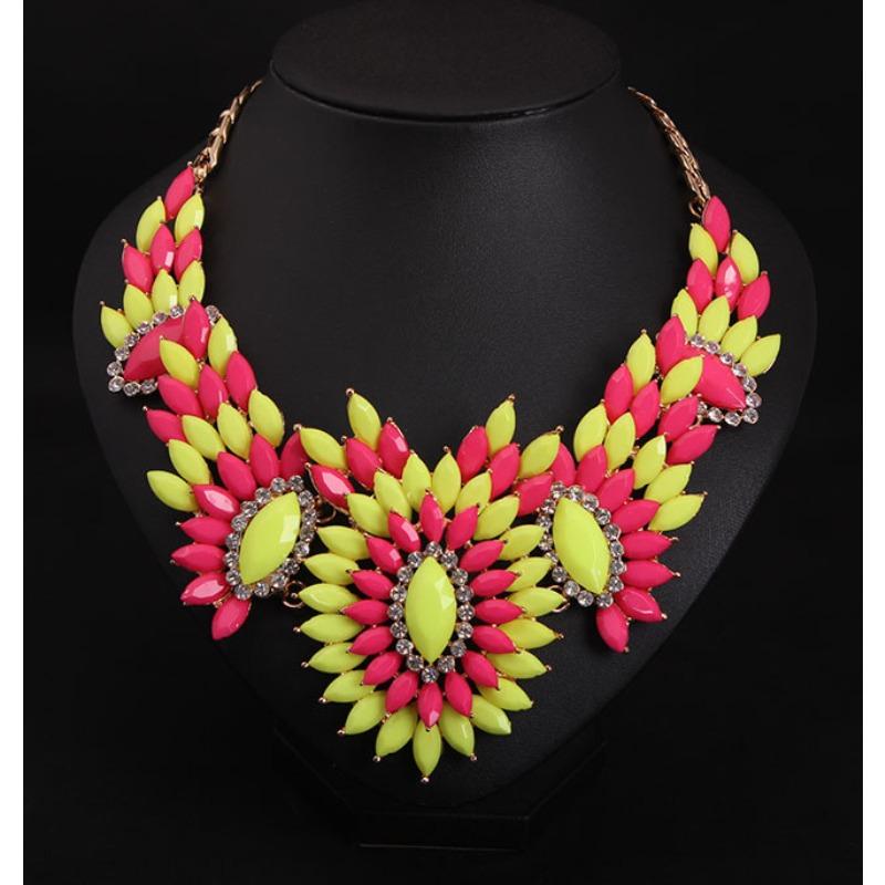 Европа, Америка, цветные кристаллы драгоценные камни бриллианты короткое ожерелье на ключицу преувеличенные модные женские аксессуары