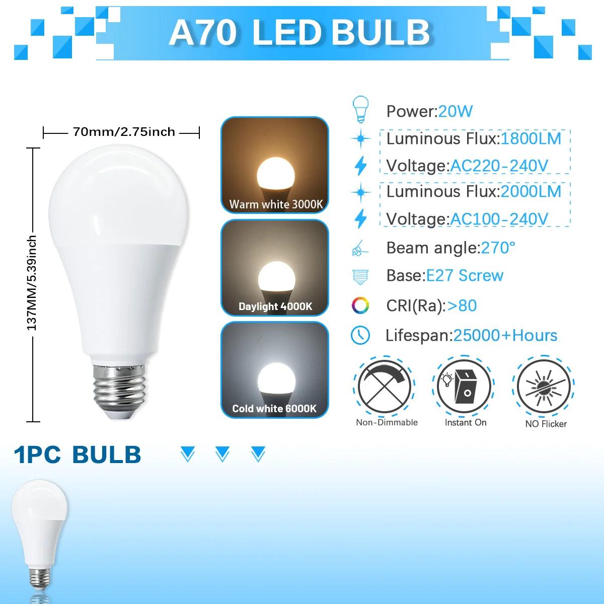 1-10pcs 20W LED Light Bulb E27 Base LED Bulb 110V 230V 6500K Warm/Cool White Non Dimmable 2000LM for Bedroom Living Room Kitchen AC220-240V&Cold white 6000K
1-10pcs 20W LED Light Bulb E27 Base LED Bulb 110V 230V 6500K Warm/Cool White Non Dimmable 2000LM for Bedroom Living Room Kitchen AC220-240V&Cold white 6000K