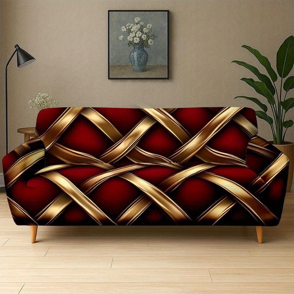 1pc Luxury Red Gold Woven Ribbon Print Stretch Sofa Cover, Removable Washable Couch Slipcover for Royal Home Decor Single seat
1pc Luxury Red Gold Woven Ribbon Print Stretch Sofa Cover, Removable Washable Couch Slipcover for Royal Home Decor Single seat
