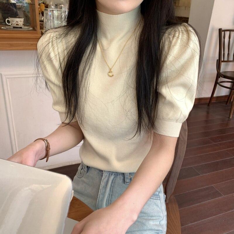 Summer Vintage Puff Sleeve Knitted Blouse Women Korean Half High Neck Casual Elegant Woman Shirt Fashion Slim Solid Tops 25244 One Size білий
Summer Vintage Puff Sleeve Knitted Blouse Women Korean Half High Neck Casual Elegant Woman Shirt Fashion Slim Solid Tops 25244 One Size білий