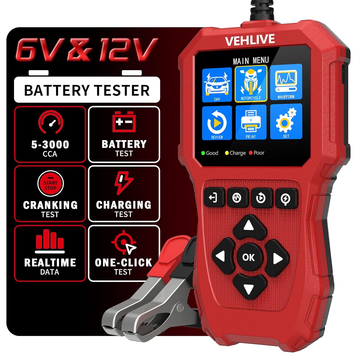 Car Battery Tester 6V 12V, 5-3000CCA Digital Load Tester for Car Truck Motorcycle SUV ATV Boat
Car Battery Tester 6V 12V, 5-3000CCA Digital Load Tester for Car Truck Motorcycle SUV ATV Boat