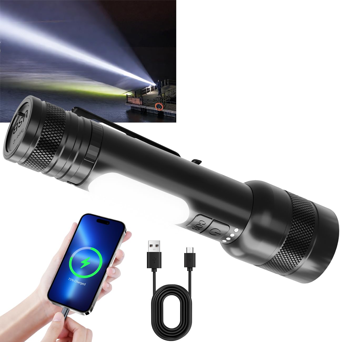 Мощный фонарик для подготовки к стихийным бедствиям COB Рабочий ручной свет с 9 режимами диммирования и USB IP56 Водонепроницаемый и Большой Мощный Высокий SOS Алюминиевый чёрный
Мощный фонарик для подготовки к стихийным бедствиям COB Рабочий ручной свет с 9 режимами диммирования и USB IP56 Водонепроницаемый и Большой Мощный Высокий SOS Алюминиевый чёрный