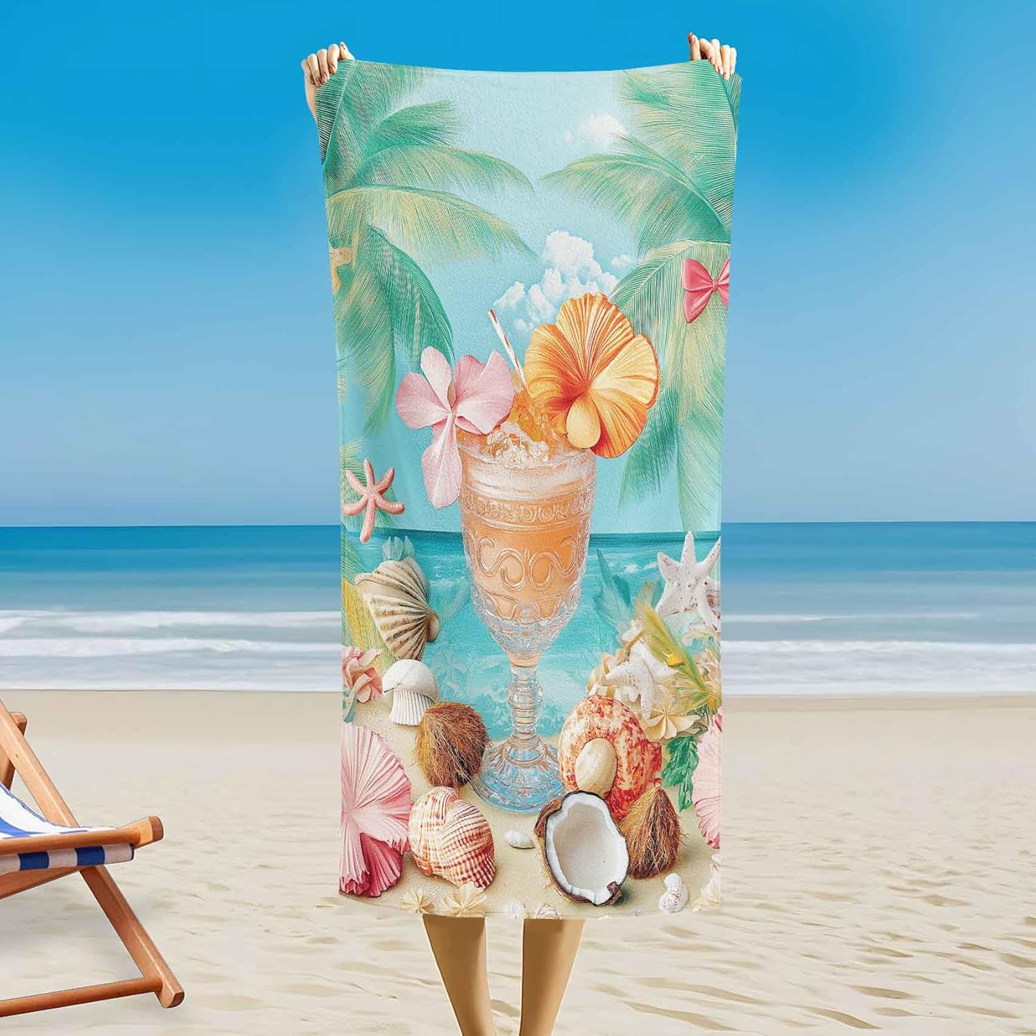 Artistic Hawaiian Floral Beach Towel, Coconut Seashell Pattern Quick Dry Absorbent, Lightweight Sand Free Travel Pool Essentials W30*H60(CM)
Artistic Hawaiian Floral Beach Towel, Coconut Seashell Pattern Quick Dry Absorbent, Lightweight Sand Free Travel Pool Essentials W30*H60(CM)