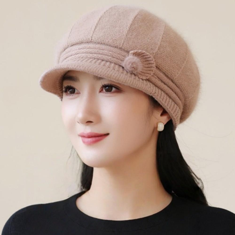 Новый стиль Женская мода Зимняя теплая шапка Женские шляпы денди для женщин Повседневная вязаная шапка из смеси кроличьего меха 56cm-60cm верблюд