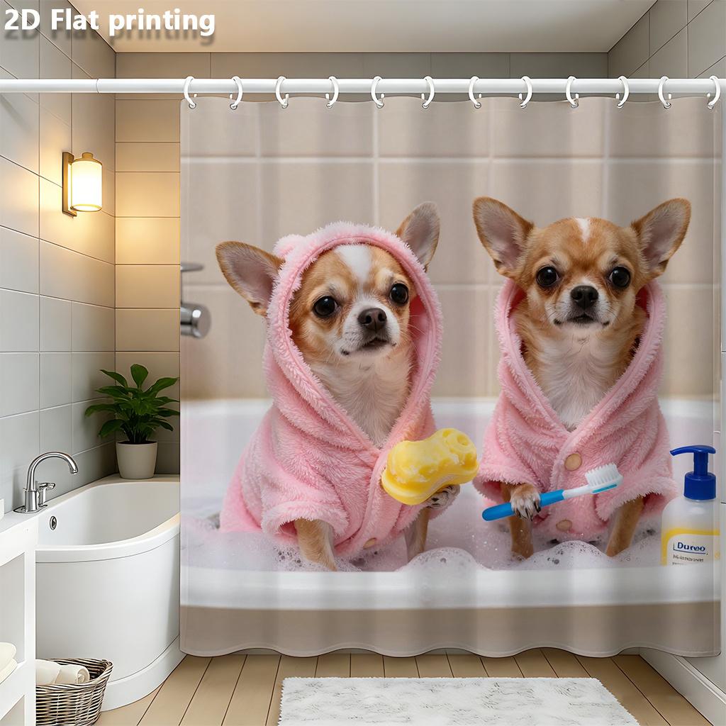 Chihuahua Bath Scene Shower Curtain 1Pc Polyester 2D Flat Print 70.8X70.8 Pink Robes Bubble Background Grommet Top W60H190(CM)-1 Pcs
Chihuahua Bath Scene Shower Curtain 1Pc Polyester 2D Flat Print 70.8X70.8 Pink Robes Bubble Background Grommet Top W60H190(CM)-1 Pcs