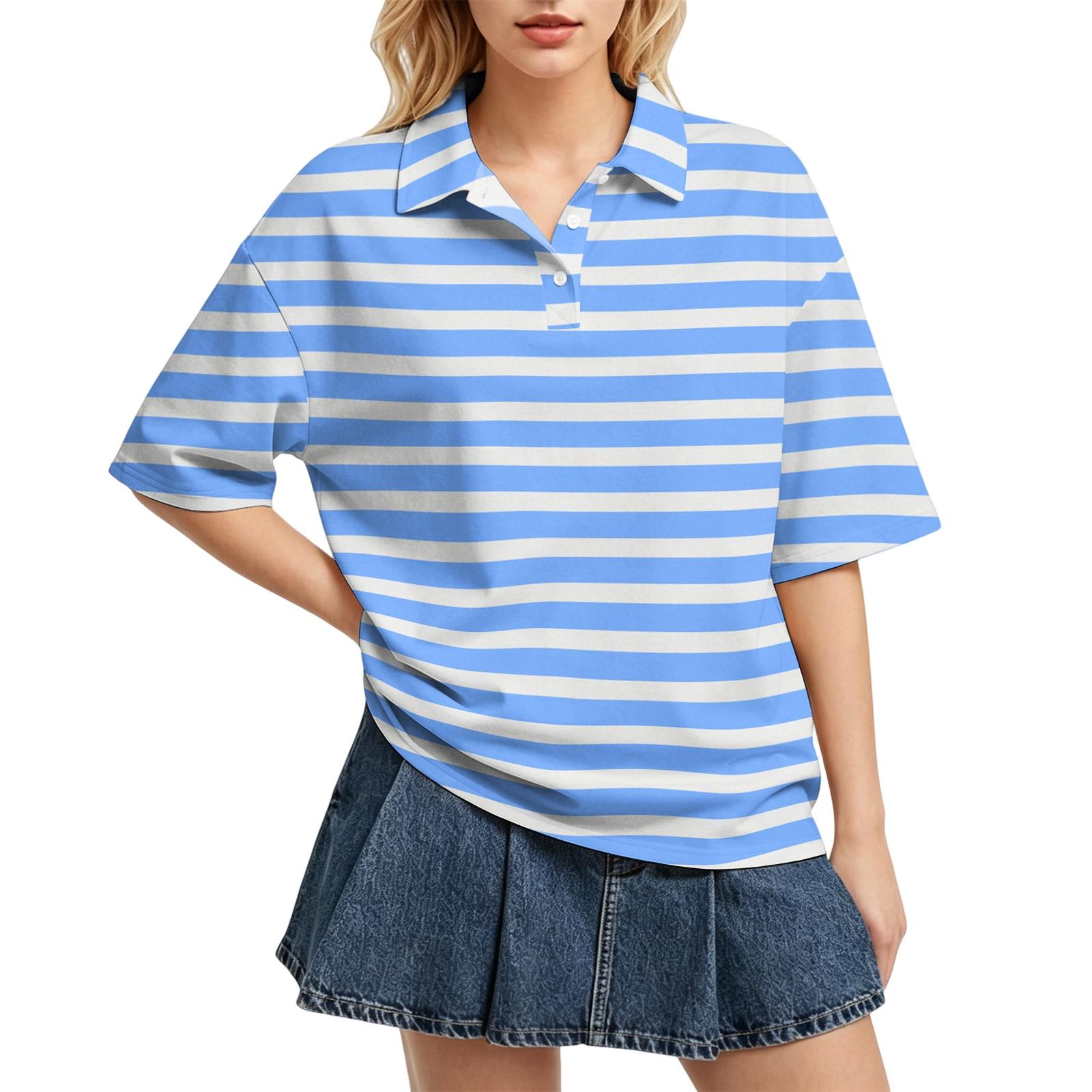 Women Casual Polo Shirt Loose Fit Short Sleeve Lightweight Striped Pattern Summer Top with Classic Collar and Button Placket L
Women Casual Polo Shirt Loose Fit Short Sleeve Lightweight Striped Pattern Summer Top with Classic Collar and Button Placket L