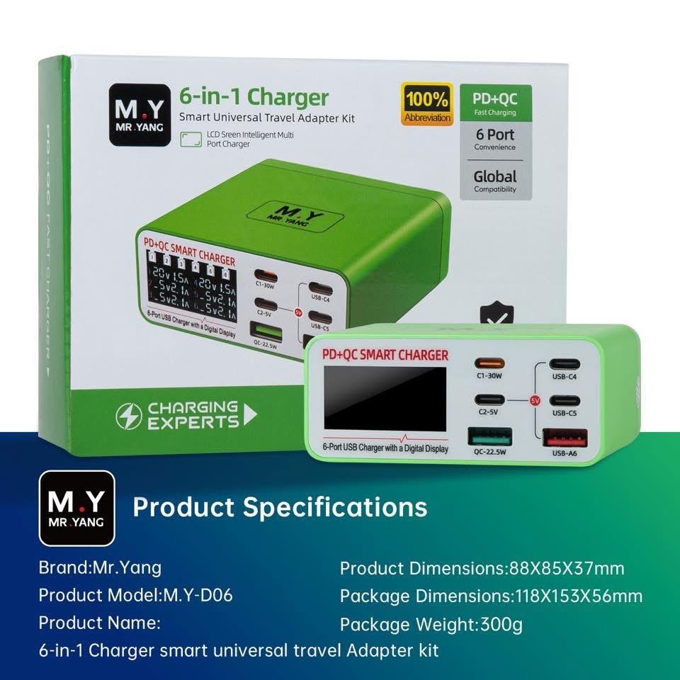 YCS My Yang 6-in-1 Multi-Port Charger Smart Desktop Power Supply can power multiple devices simultaneously
YCS My Yang 6-in-1 Multi-Port Charger Smart Desktop Power Supply can power multiple devices simultaneously