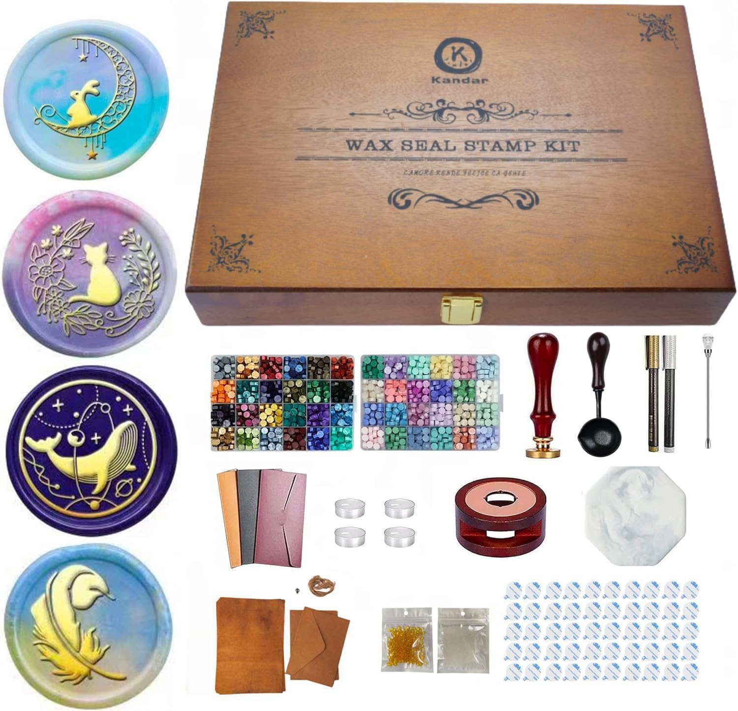 Kandar Sealing Stamp and Sealing Wax Set Deluxe Includes Wax Color Wax Clear and Gold Wax for and Letter Decoration Colors Wax Beads Spoon Color Pens
Kandar Sealing Stamp and Sealing Wax Set Deluxe Includes Wax Color Wax Clear and Gold Wax for and Letter Decoration Colors Wax Beads Spoon Color Pens