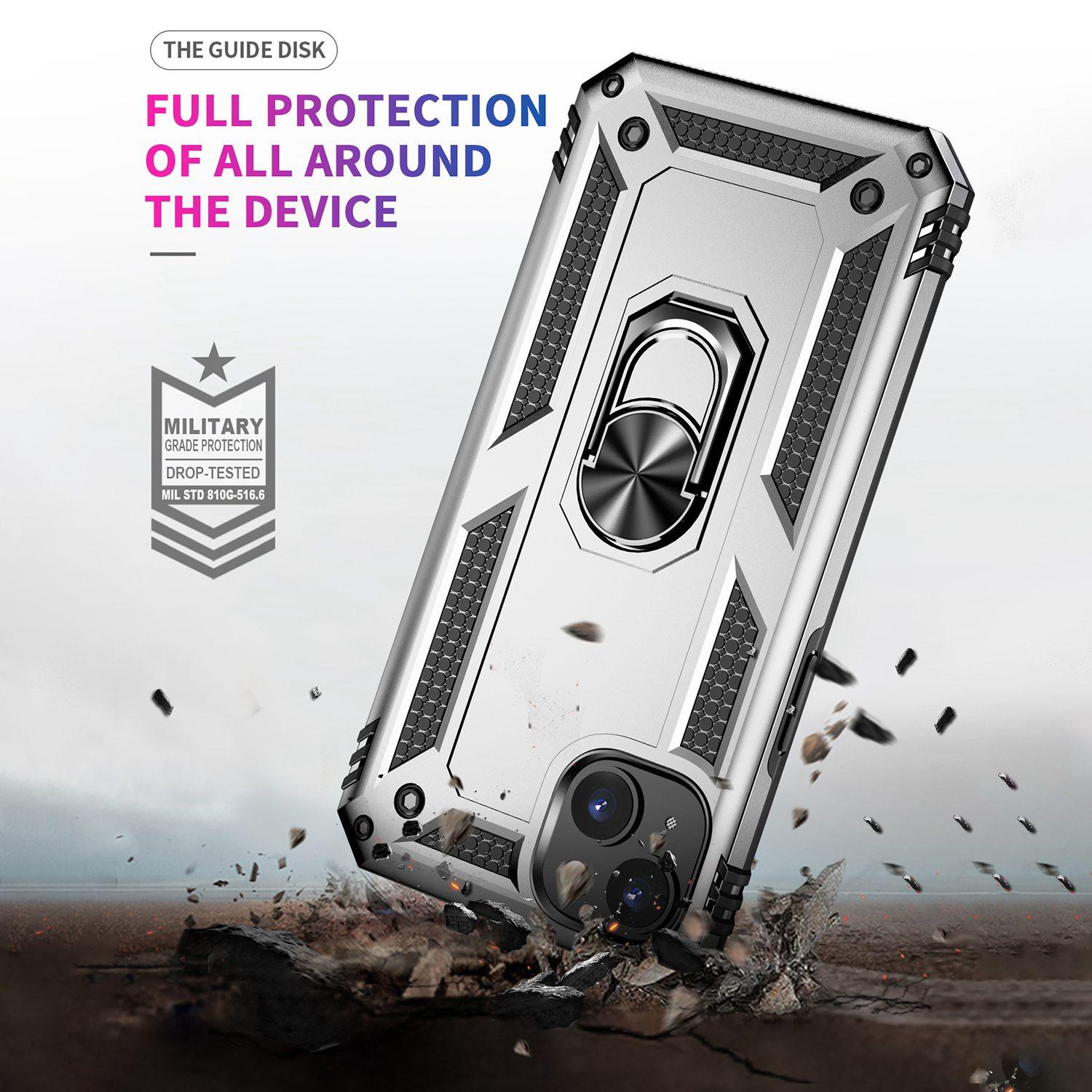 For iPhone 14 Plus 6.7 inch Ring Kickstand Hybrid TPU+PC Case Anti-drop Phone Cover with Car Mount Metal Sheet Silver
For iPhone 14 Plus 6.7 inch Ring Kickstand Hybrid TPU+PC Case Anti-drop Phone Cover with Car Mount Metal Sheet Silver