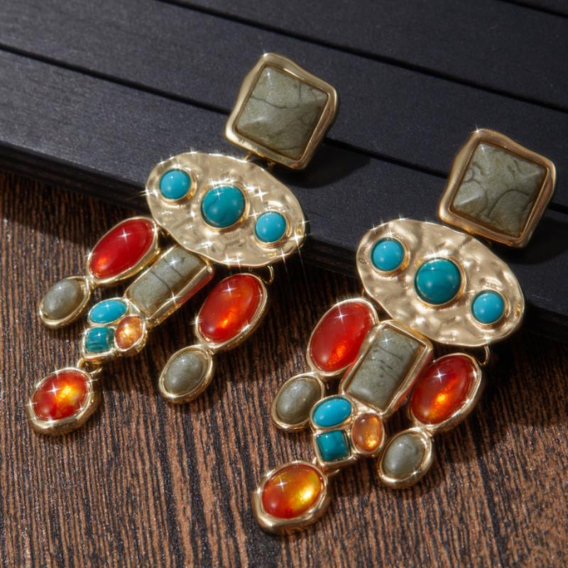 Vintage Ethnic Style Color Inlaid Zircon Oval Pendant Earrings, Women s Personalized Trendy Holiday Accessories Zircon
Vintage Ethnic Style Color Inlaid Zircon Oval Pendant Earrings, Women s Personalized Trendy Holiday Accessories Zircon