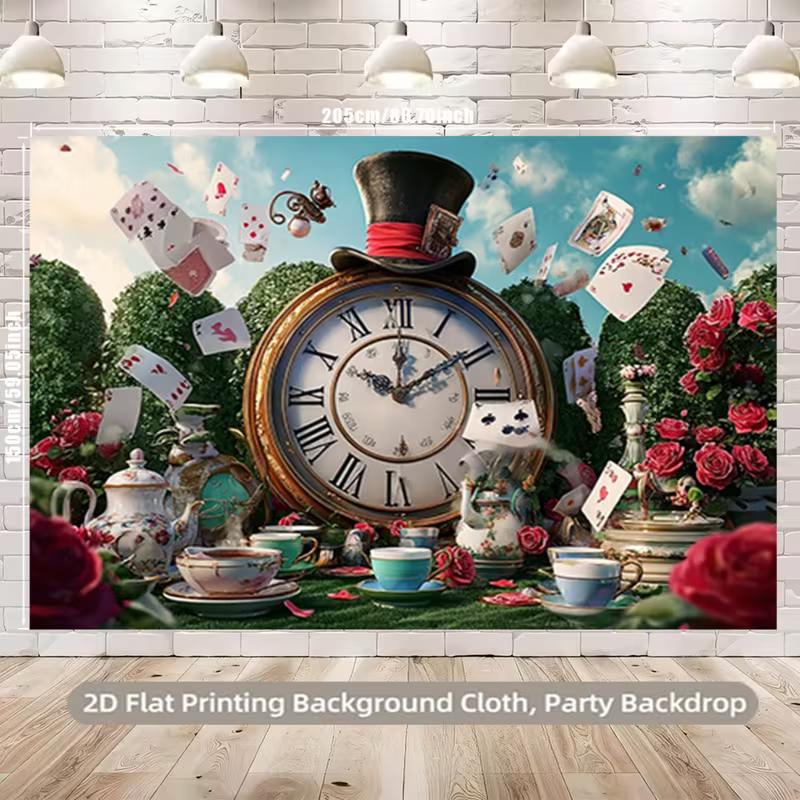 2D Whimsical Alice in Wonderland Backdrop Clock Cards Tea Party Photo Booth Background Cloth 47.2x31.5inch/120*80cm
2D Whimsical Alice in Wonderland Backdrop Clock Cards Tea Party Photo Booth Background Cloth 47.2x31.5inch/120*80cm