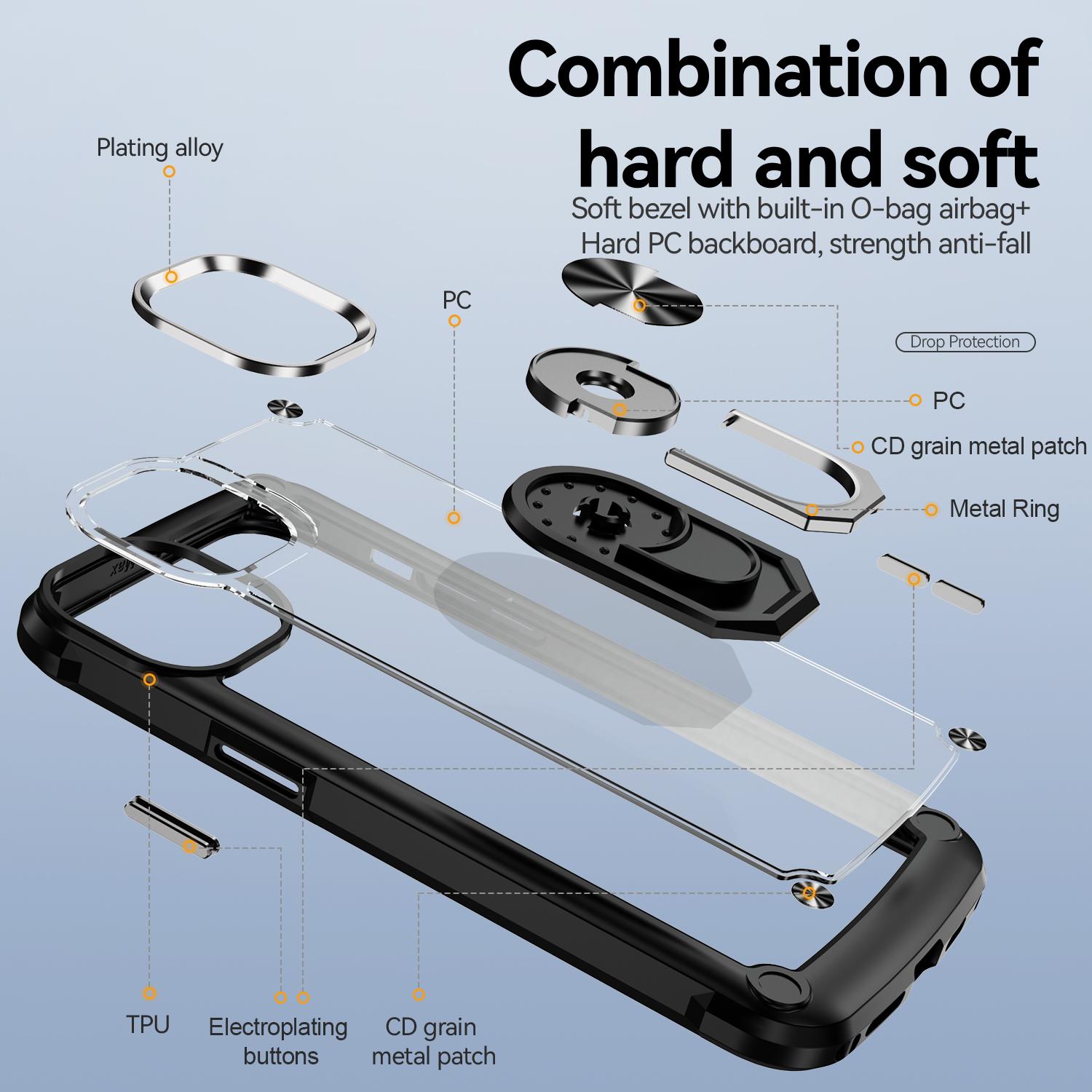 For iPhone 15 Plus Ring Kickstand Phone Case Alloy Lens Frame PC+TPU Protective Cover Black
For iPhone 15 Plus Ring Kickstand Phone Case Alloy Lens Frame PC+TPU Protective Cover Black