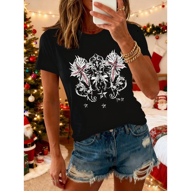 Womens Short Sleeve Tee Black White Grey Floral Star Pattern Print Round Neck Stretchy Fabric 4XL чорний
Womens Short Sleeve Tee Black White Grey Floral Star Pattern Print Round Neck Stretchy Fabric 4XL чорний