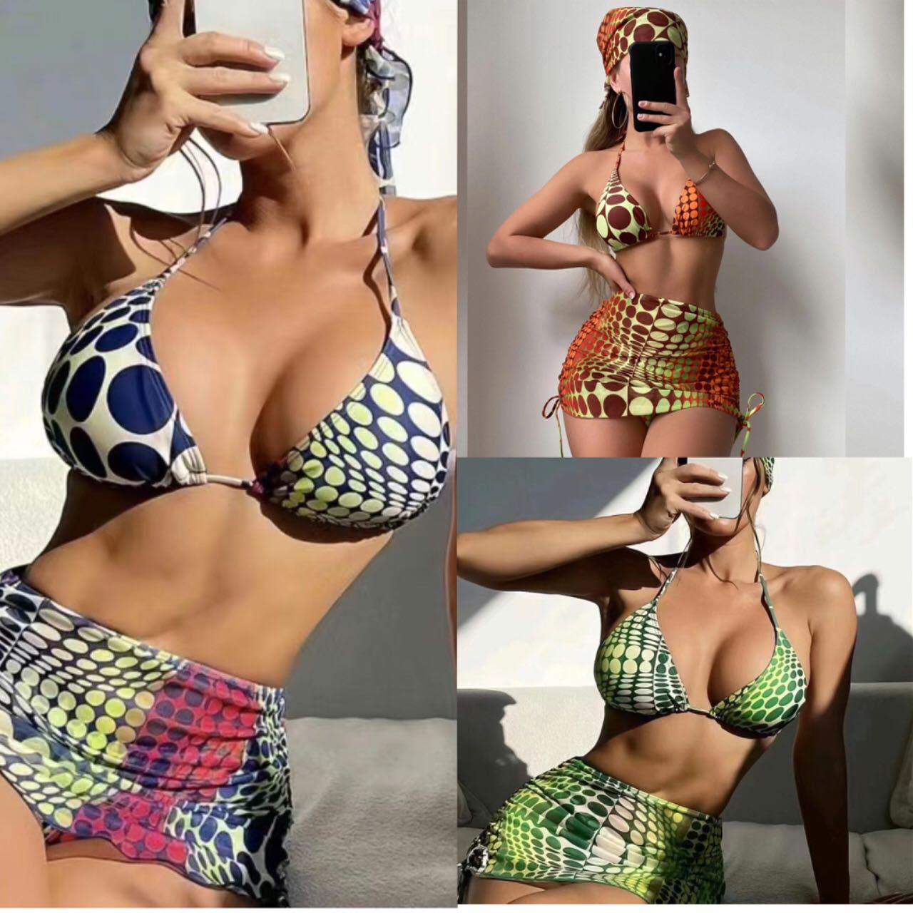 European and American Striped Bikini & Mesh Cover-Up Skirt Set - 4-Piece Swimwear L темно-синього кольору
European and American Striped Bikini & Mesh Cover-Up Skirt Set - 4-Piece Swimwear L темно-синього кольору