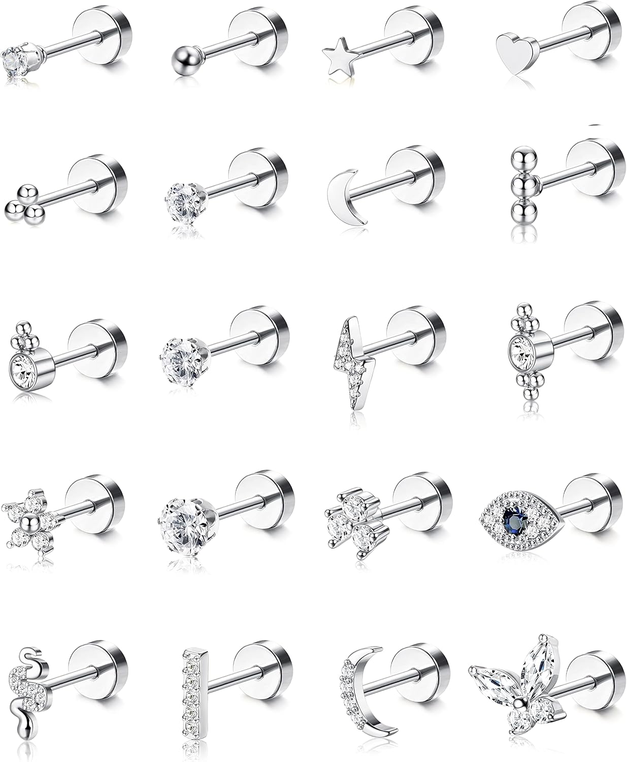Bobisty 20PCS Flat Back Stud Earrings Surgical Steel Cartilage Earrings Tiny Ball Heart Star 20G Small Hypoallergenic Studs Set
Bobisty 20PCS Flat Back Stud Earrings Surgical Steel Cartilage Earrings Tiny Ball Heart Star 20G Small Hypoallergenic Studs Set