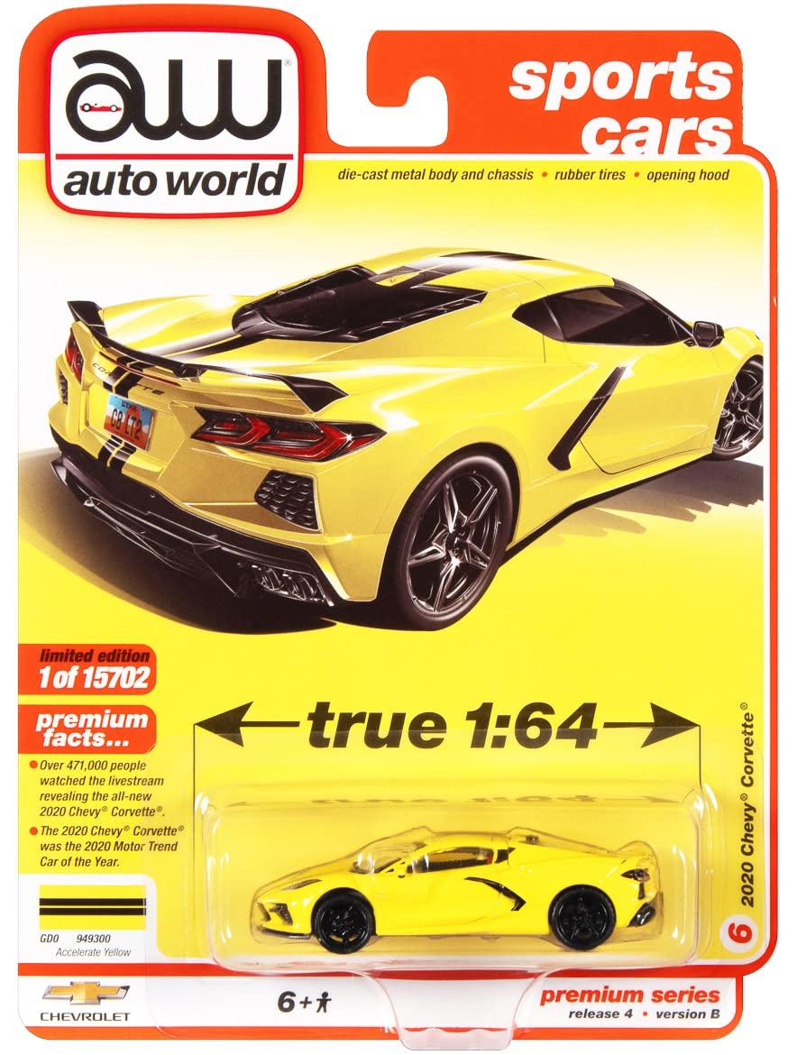 Autoworld 2020 Chevrolet Corvette C8 Stingray Желтый Accelerate с двумя черными полосами Ограниченная серия 15702 экземпляра по всему миру Литая модель автомобиля от