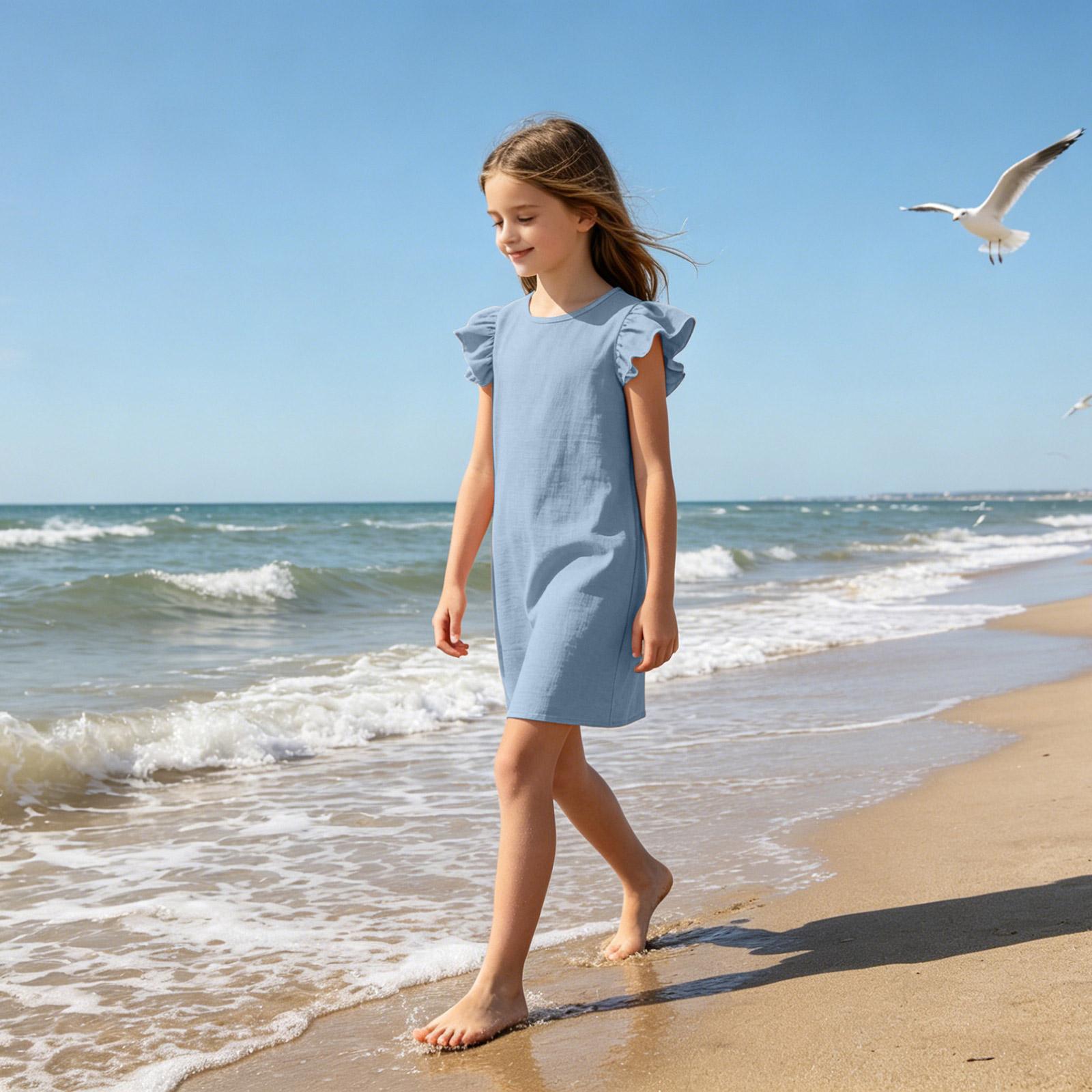 Girls Ruffle Sleeve Casual Dress Crew Neck Soft Fabric Comfortable Fit Simple Design for Everyday Wear 140
Girls Ruffle Sleeve Casual Dress Crew Neck Soft Fabric Comfortable Fit Simple Design for Everyday Wear 140