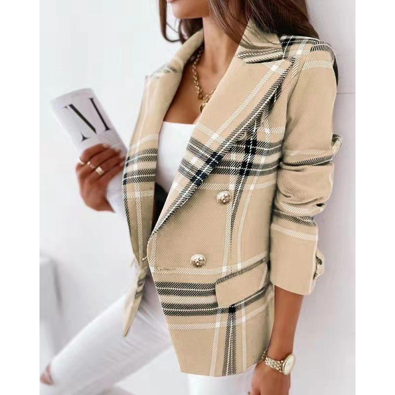 Pink Plaid Slim-Fit Long Sleeve Small Coat Suit Collar Khaki S
Pink Plaid Slim-Fit Long Sleeve Small Coat Suit Collar Khaki S