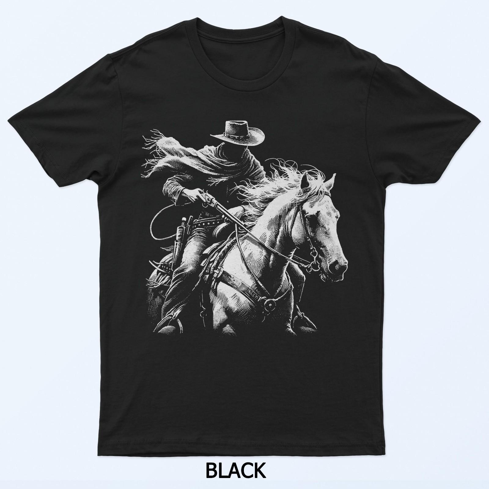 Cowboy Outlaw Bandit on Horse, Dark Western Style Black T-Shirt 4XL
Cowboy Outlaw Bandit on Horse, Dark Western Style Black T-Shirt 4XL