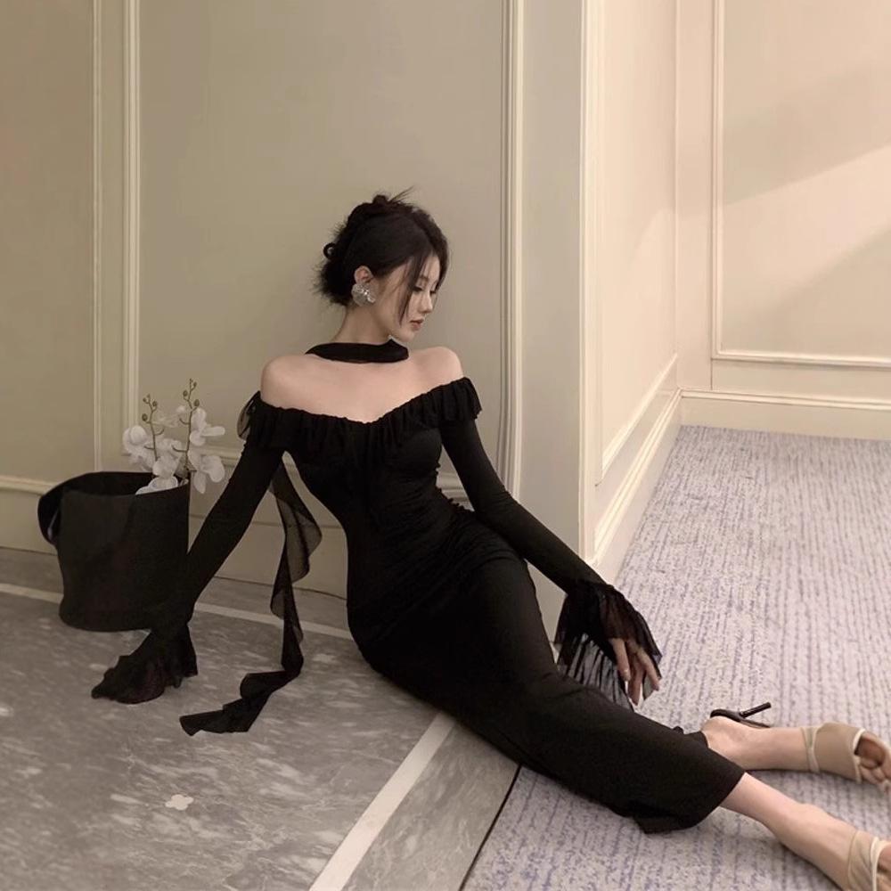 2024 French Hepburn Black Off-Shoulder Hip-Hugging Dress for Women - Spring/Autumn Mid-Length Large
2024 French Hepburn Black Off-Shoulder Hip-Hugging Dress for Women - Spring/Autumn Mid-Length Large