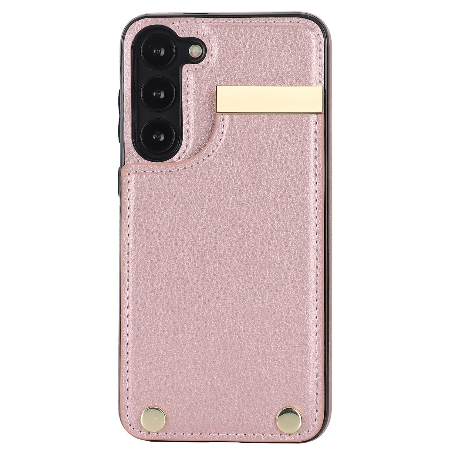 For Samsung Galaxy S23+ Cell Phone Case TPU+PU Leather Card Holder Cover with Hardware Decor Rose Gold
For Samsung Galaxy S23+ Cell Phone Case TPU+PU Leather Card Holder Cover with Hardware Decor Rose Gold
