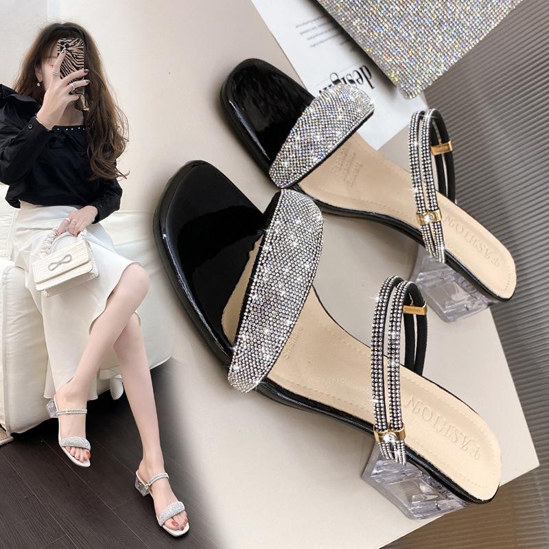 High heel cool slippers women s summer new Korean version fashion fairy rhinestone middle heel two wear fashion slippers 35
High heel cool slippers women s summer new Korean version fashion fairy rhinestone middle heel two wear fashion slippers 35